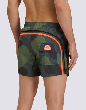 MEN'S SHORT SWIMSUIT WITH ELASTIC WAIST, CAMOU PRINT, RIP-STOP FABRIC