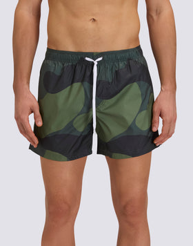 MEN'S SHORT SWIMSUIT WITH ELASTIC WAIST, CAMOU PRINT, RIP-STOP FABRIC