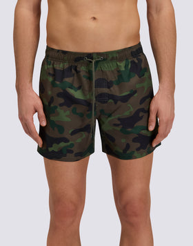 MEN'S SHORT SWIMSHORTS WITH ELASTIC WAIST AND CAMOU PRINT IN REPREVE® RECYCLED POLYESTER