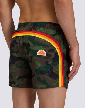MEN'S SHORT SWIMSHORTS WITH ELASTIC WAIST AND CAMOU PRINT IN REPREVE® RECYCLED POLYESTER