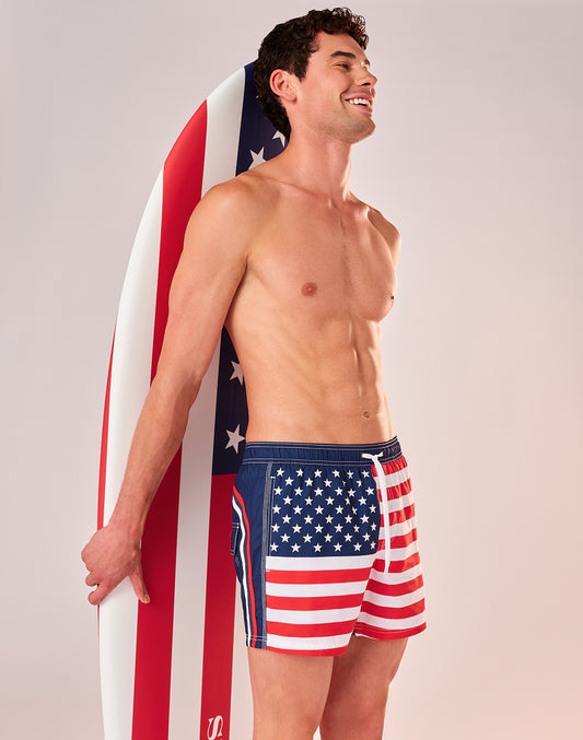 SHORT SWIM SHORTS WITH AN ELASTICATED WAISTBAND RECYCLED POLYESTER REPREVE® UNITED STATES FLAG