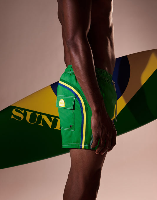 SHORT SWIM SHORTS WITH AN ELASTICATED WAISTBAND RECYCLED POLYESTER REPREVE® BRAZIL FLAG