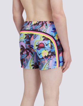 REPREVE® RECYCLED POLYESTER ELASTICATED WAIST SHORT SWIMSHORTS WITH HAWAIIAN POP PRINT
