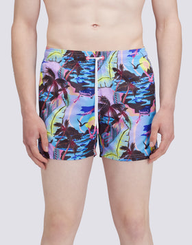REPREVE® RECYCLED POLYESTER ELASTICATED WAIST SHORT SWIMSHORTS WITH HAWAIIAN POP PRINT