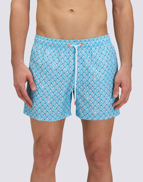 REPREVE® ELASTICATED WAIST SHORT SWIMSHORTS WITH PENGUINS PRINT