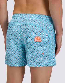 REPREVE® ELASTICATED WAIST SHORT SWIMSHORTS WITH PENGUINS PRINT