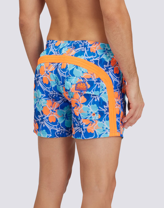 REPREVE® ELASTICATED WAIST SHORT SWIMSHORTS WITH INSIDE FLOWERS PRINT