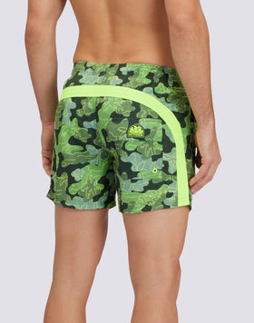 REPREVE® ELASTICATED WAIST SHORT SWIMSHORTS WITH INSIDE PALM PRINT