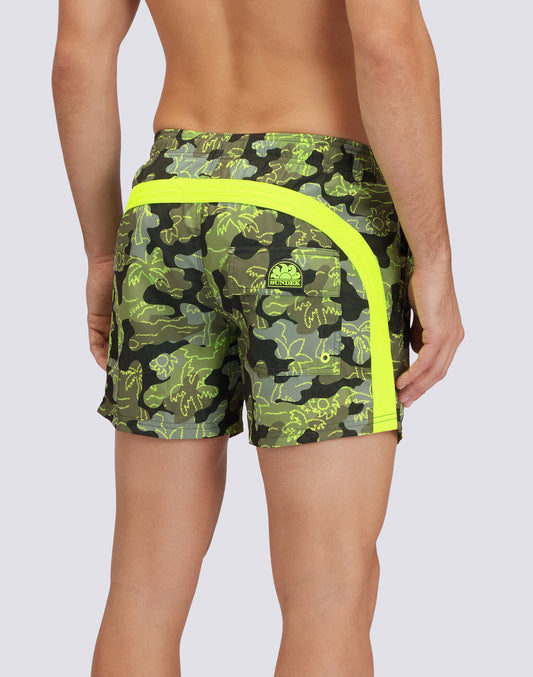 REPREVE® ELASTICATED WAIST SHORT SWIMSHORTS WITH INSIDE PALM PRINT