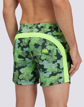 REPREVE® ELASTICATED WAIST SHORT SWIMSHORTS WITH INSIDE PALM PRINT