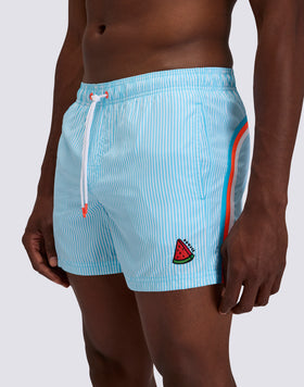 SHORT-LENGTH SWIMWEAR WITH ELASTICATED WAIST REPREVE® RECYCLED POLYESTER WITH JUICY STRIPE PRINT AND FRUIT EMBROIDERY