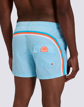 SHORT-LENGTH SWIMWEAR WITH ELASTICATED WAIST REPREVE® RECYCLED POLYESTER WITH JUICY STRIPE PRINT AND FRUIT EMBROIDERY