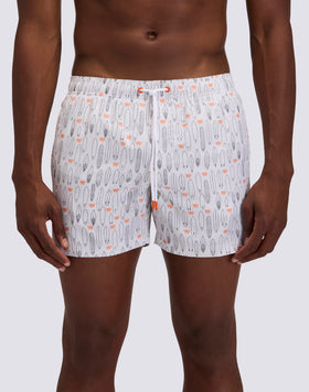 SHORT SWIM TRUNKS ELASTICATED WAIST REPREVE® RECYCLED POLYESTER WITH SURF PRINT