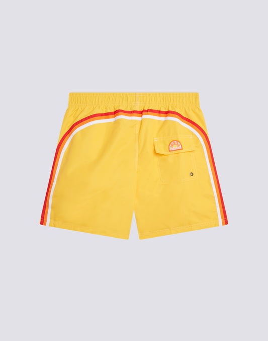 ICONIC TAFFETA STRETCH WAIST SHORT SWIM TRUNKS