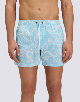 MEN'S SHORT SWIMSUIT WITH ELASTIC WAIST AND ARCHIVE HIBISCUS PRINT SK23