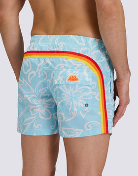MEN'S SHORT SWIMSUIT WITH ELASTIC WAIST AND ARCHIVE HIBISCUS PRINT SK23