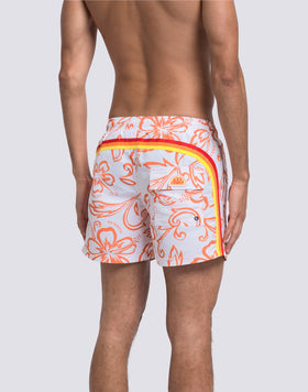 MEN'S SHORT SWIMSUIT WITH ELASTIC WAIST AND ARCHIVE HIBISCUS PRINT SK23