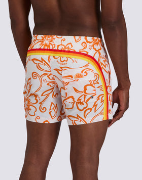 MEN'S SHORT SWIMSUIT WITH ELASTIC WAIST AND ARCHIVE HIBISCUS PRINT SK23