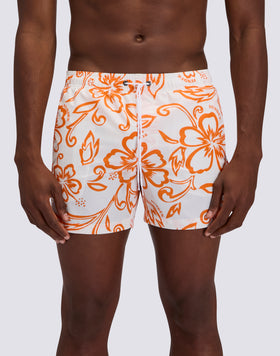 MEN'S SHORT SWIMSUIT WITH ELASTIC WAIST AND ARCHIVE HIBISCUS PRINT SK23