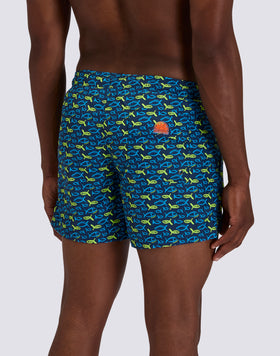 MEN'S SHORT SWIMSUIT WITH ELASTIC WAIST AND FISHAZ PRINT IN RECYCLED POLY
