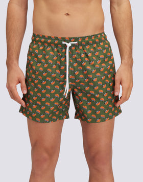 RECYCLED POLY SHORT SWIMSHORTS WITH ELASTIC WAIST ORANGE LOGO PRINT