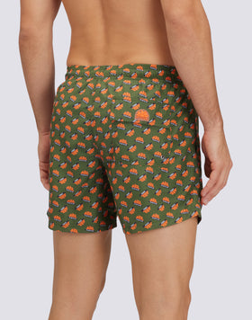 RECYCLED POLY SHORT SWIMSHORTS WITH ELASTIC WAIST ORANGE LOGO PRINT