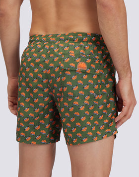 RECYCLED POLY SHORT SWIMSHORTS WITH ELASTIC WAIST ORANGE LOGO PRINT