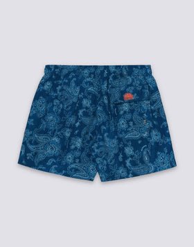 MEN'S SHORT SWIMSUIT WITH ELASTIC WAIST AND HIBI PAISLEY PRINT IN RECYCLED POLY