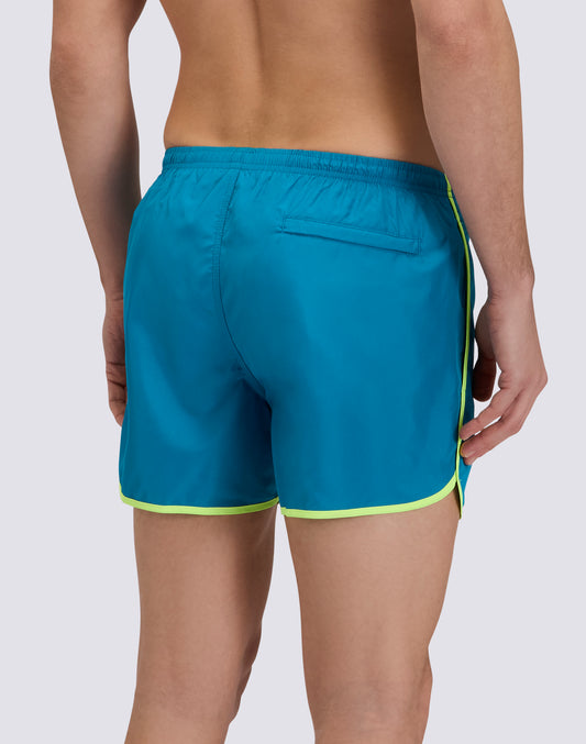 SHORT SWIMSHORTS WITH ELASTICATED WAIST AND ROUND SIDE SLITS