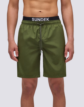 MEN'S LONG ELASTIC WAIST SWIMSUIT WITH LOGO ELASTIC