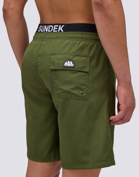 MEN'S LONG ELASTIC WAIST SWIMSUIT WITH LOGO ELASTIC