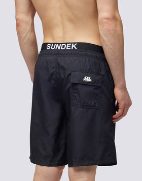 MEN'S LONG ELASTIC WAIST SWIMSUIT WITH LOGO ELASTIC