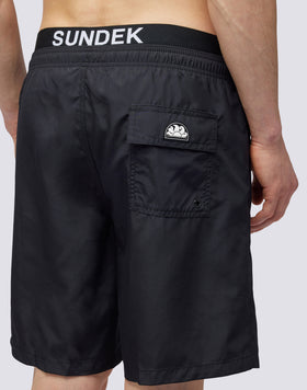 MEN'S LONG ELASTIC WAIST SWIMSUIT WITH LOGO ELASTIC