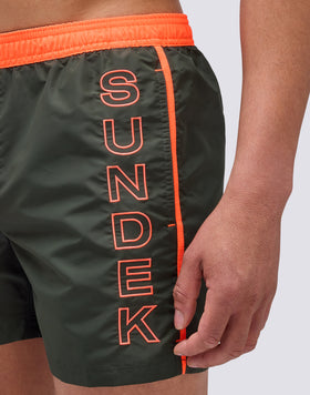 ICONIC TAFFETA ELASTICATED WAIST SHORT SWIMSHORTS WITH CONTRASTING PIPING
