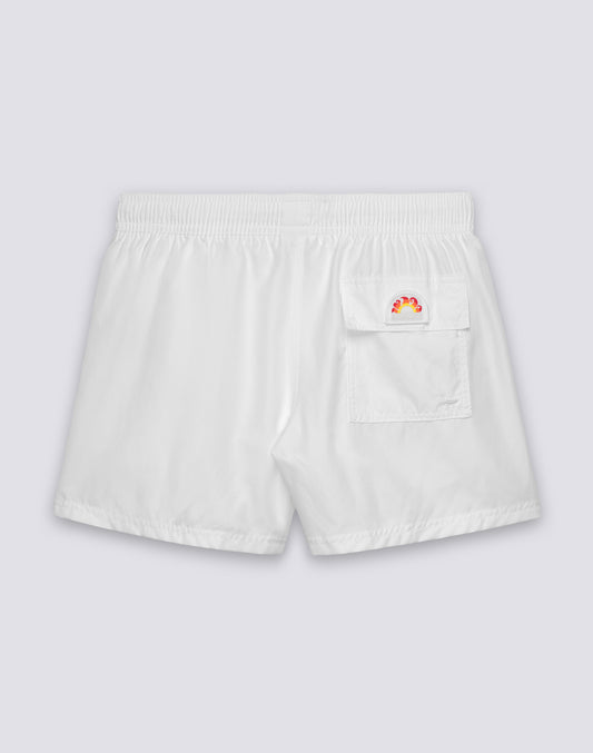 SHORT SWIM SHORTS WITH ELASTIC WAISTBAND IN REPREVE® RECYCLED POLYESTER