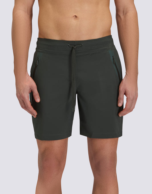 MEN'S MID-LENGTH SEMI-ELASTIC WAISTED STRETCH SWIMSUIT WITH HEAT-SEALED POCKET