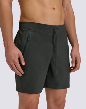 MEN'S MID-LENGTH SEMI-ELASTIC WAISTED STRETCH SWIMSUIT WITH HEAT-SEALED POCKET