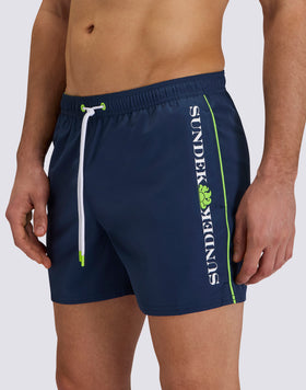 SHORT SWIMSHORTS WITH ELASTICATED WAIST AND CONTRASTING PIPING IN REPREVE® RECYCLED POLYESTER