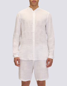 GARMENT DYED LINEN SHIRT WITH MANDARIN COLLAR