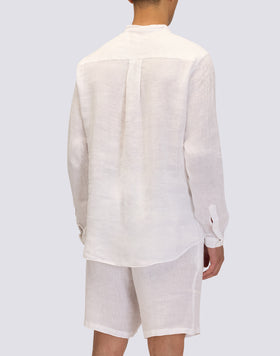 GARMENT DYED LINEN SHIRT WITH MANDARIN COLLAR