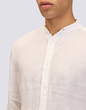 GARMENT DYED LINEN SHIRT WITH MANDARIN COLLAR