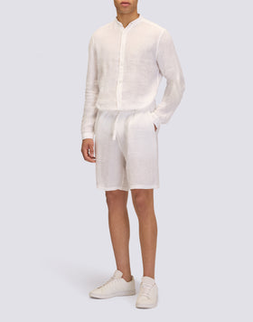 GARMENT DYED LINEN SHIRT WITH MANDARIN COLLAR