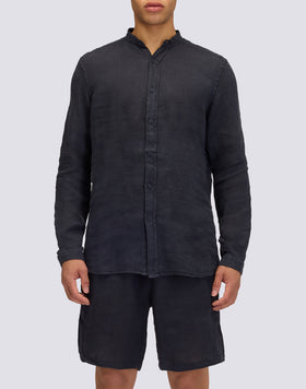 GARMENT DYED LINEN SHIRT WITH MANDARIN COLLAR