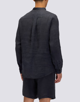 GARMENT DYED LINEN SHIRT WITH MANDARIN COLLAR