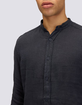 GARMENT DYED LINEN SHIRT WITH MANDARIN COLLAR
