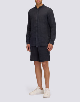 GARMENT DYED LINEN SHIRT WITH MANDARIN COLLAR