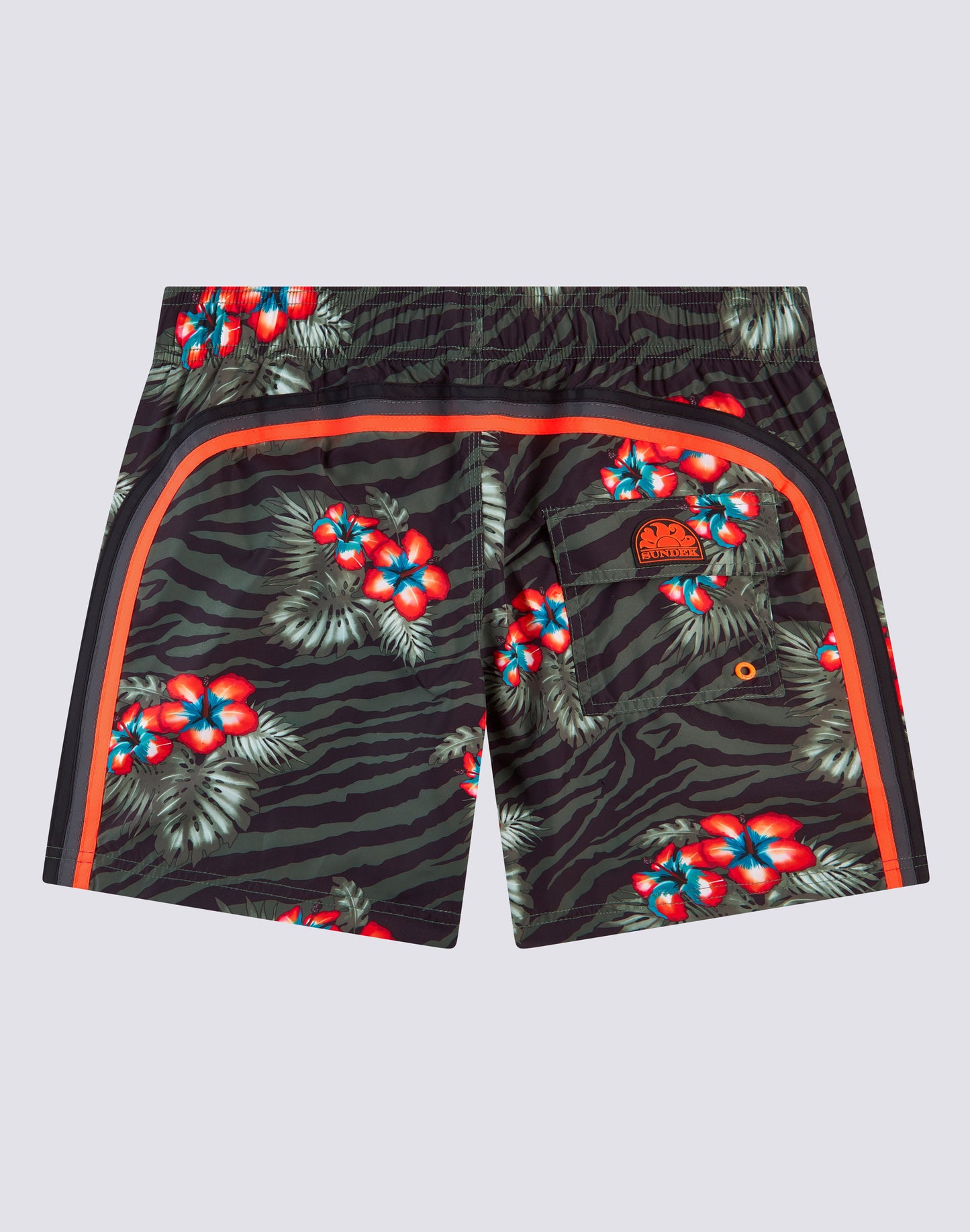 REPREVE® ELASTICATED WAIST MEDIUM SWIMSHORTS WITH JUNGLE HIBI PRINT