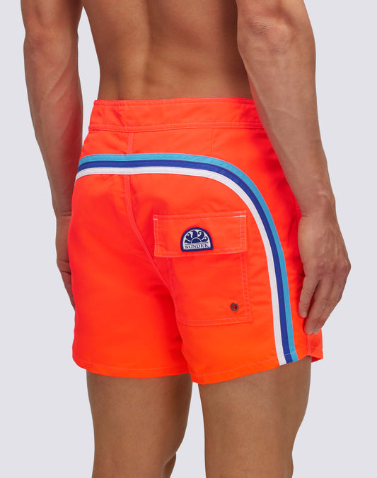 ICONIC TAFFETA FIXED WAIST SHORT SWIM TRUNKS