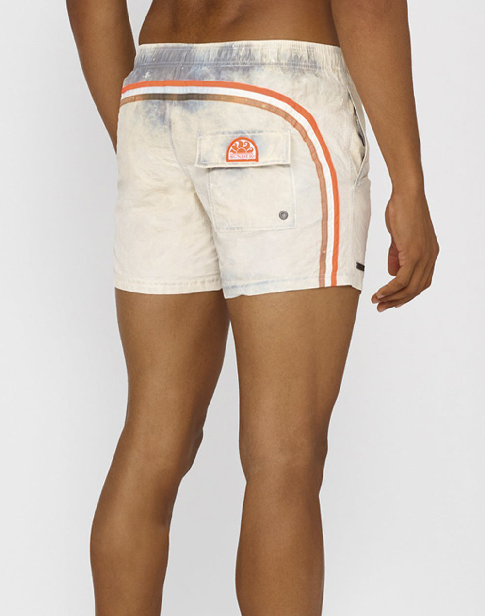 STONE WASH SHORT SWIM SHORTS WITH AN ELASTICATED WAISTBAND