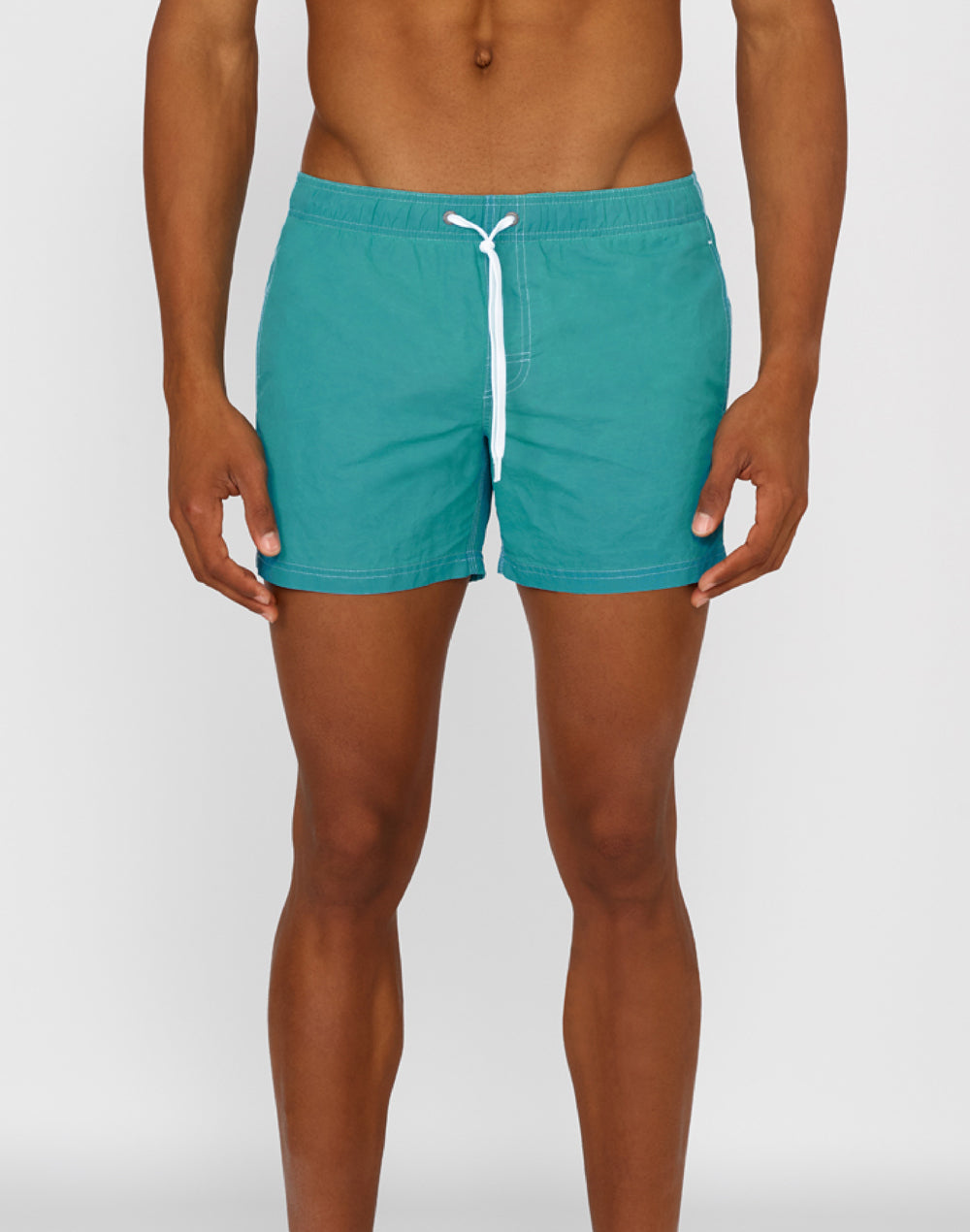 STONE WASH SHORT SWIM SHORTS WITH AN ELASTICATED WAISTBAND